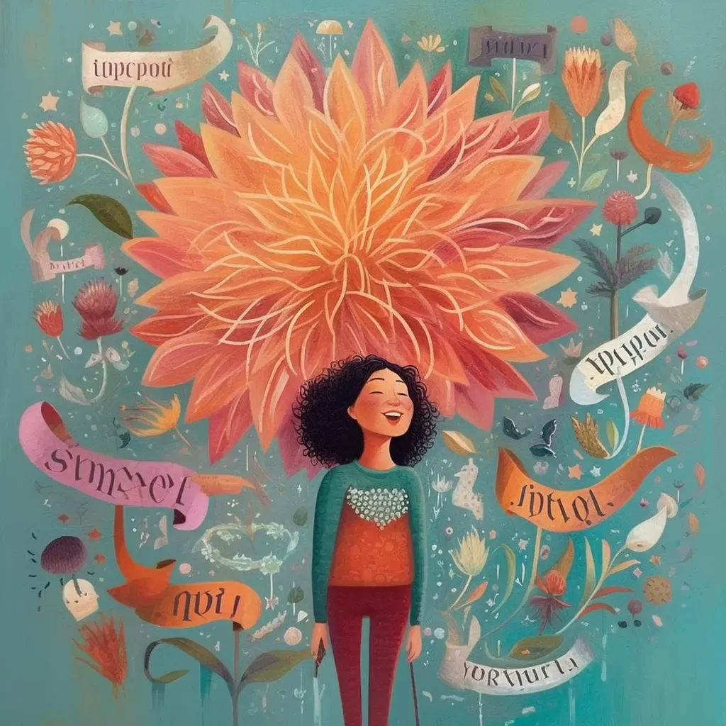Empowering positive words. illustration of a young girl