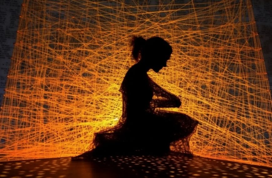 a woman with energy lines